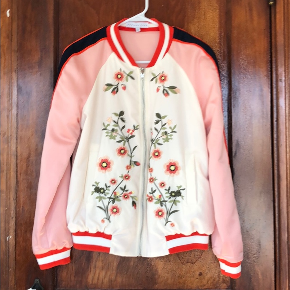 Super cute embroidered bomber jacket!